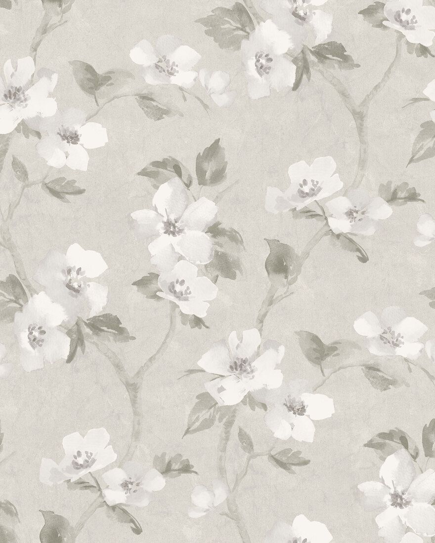 Helen´s Flower Light Grey Cottage Garden Wallpaper by Boråstapeter
