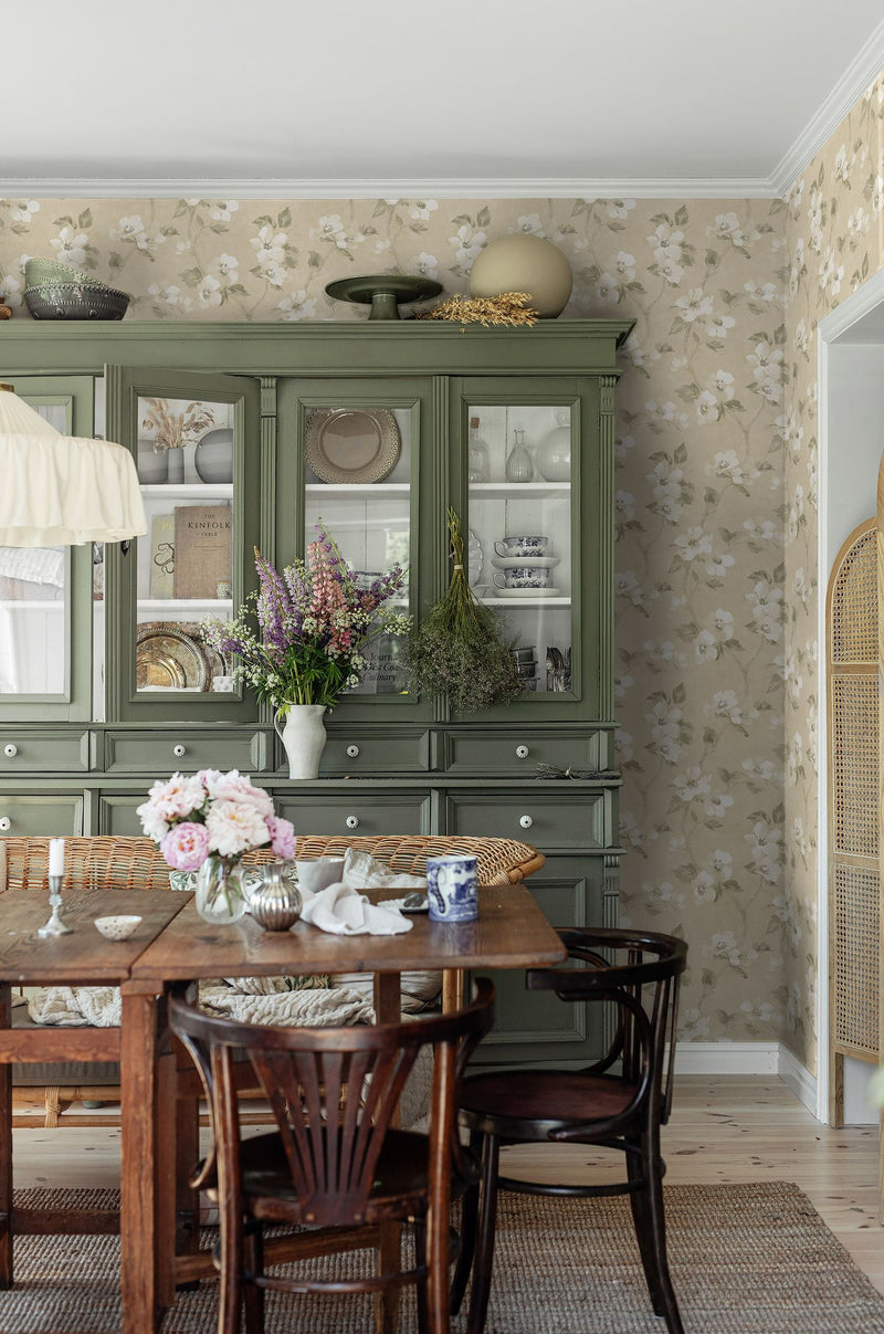 Helen´s Flower Light Yellow Cottage Garden Wallpaper by Boråstapeter