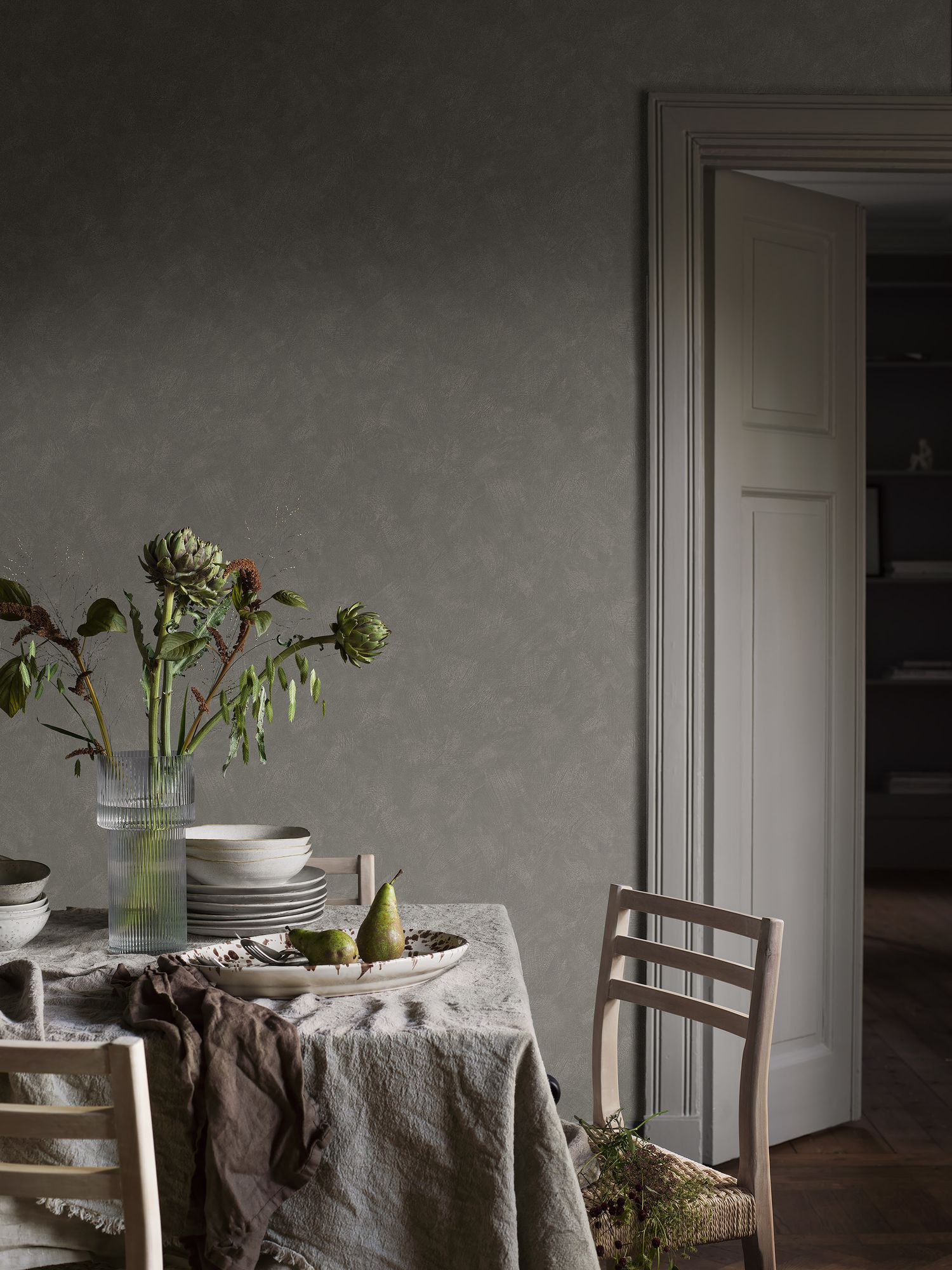 3587 Painter´s Wall Dark Green and Grey Cottage Garden Wallpaper by Boråstapeter