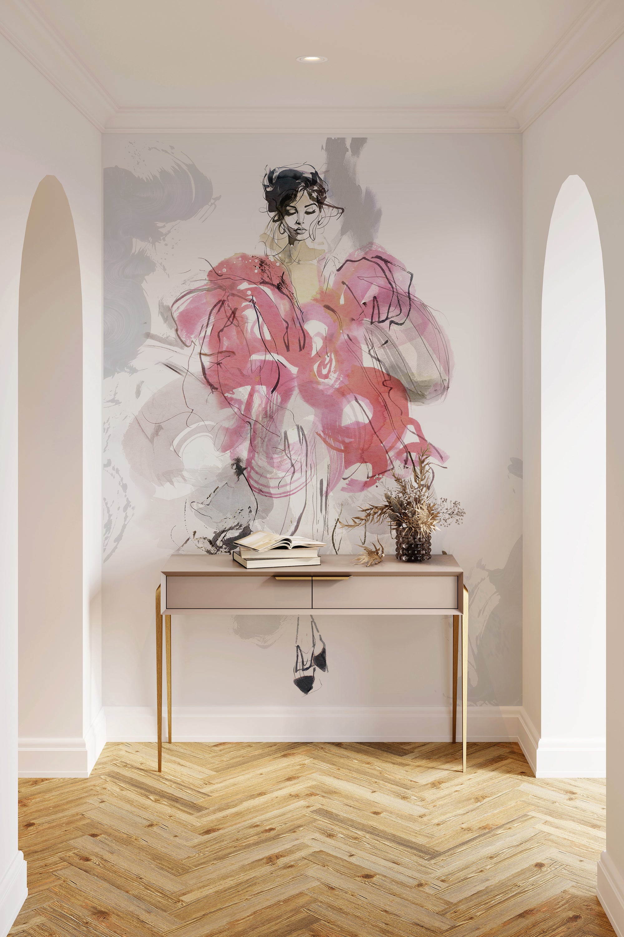 35898 Fashion Icon Ballgown Mural Beige Wallpaper by Galerie