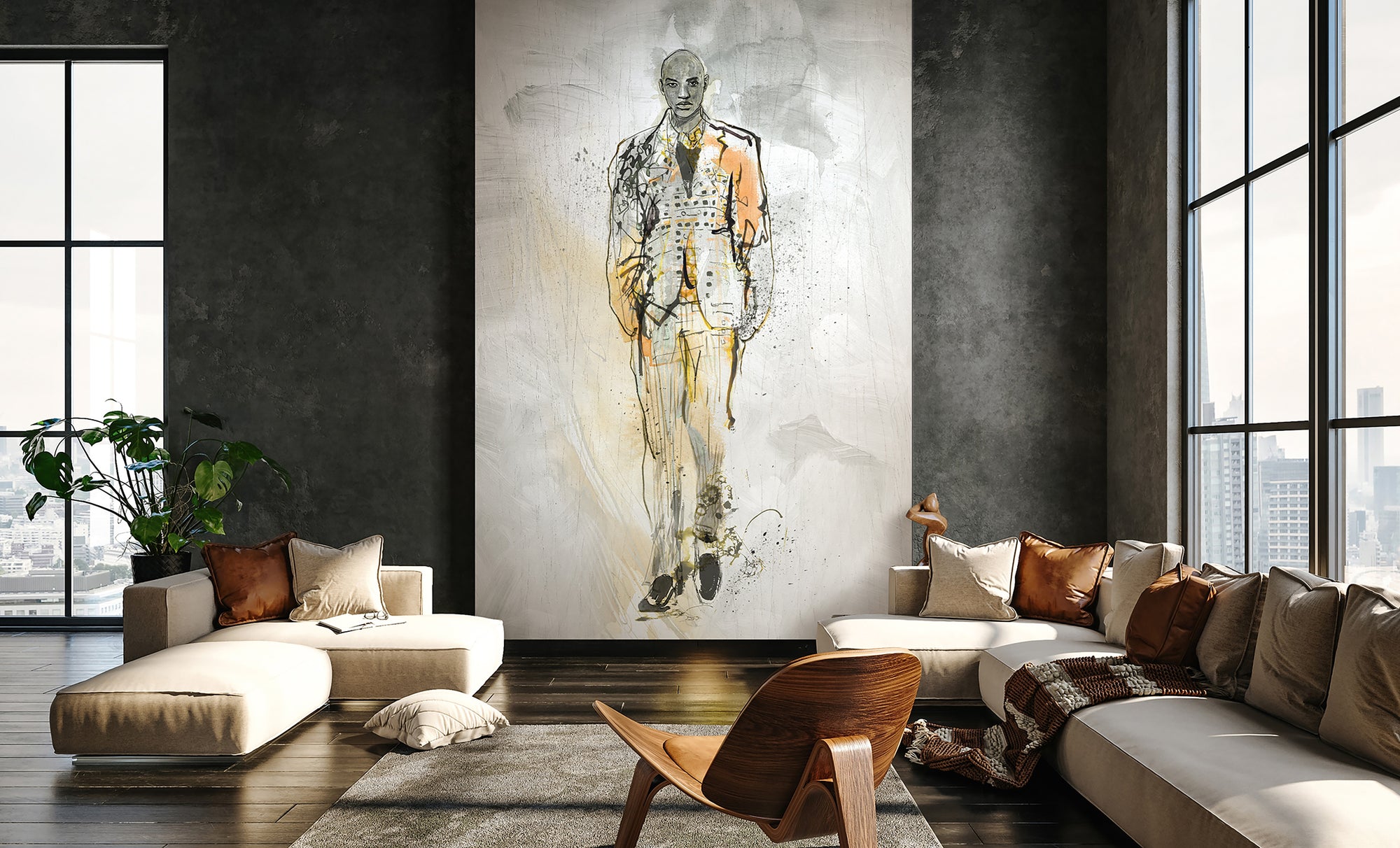35899 Fashion Icon Papis Loveday Mural Silver Grey Wallpaper by Galerie
