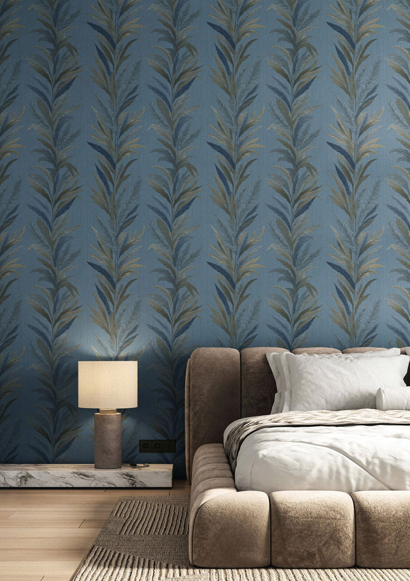35906 Leaf Flourish Blue Wallpaper by Galerie