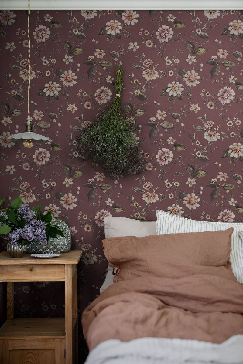 3591 Marion's Mural Dark Multi and Red Cottage Garden Wallpaper by Boråstapeter