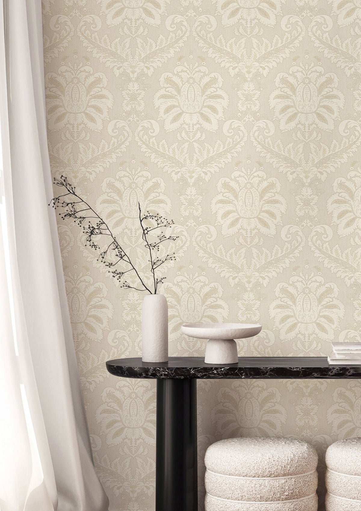 Traditional Damask Beige Ornamenta Wallpaper by Galerie