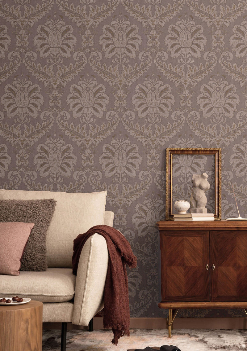 35928 Traditional Damask Purple Lilac Wallpaper by Galerie