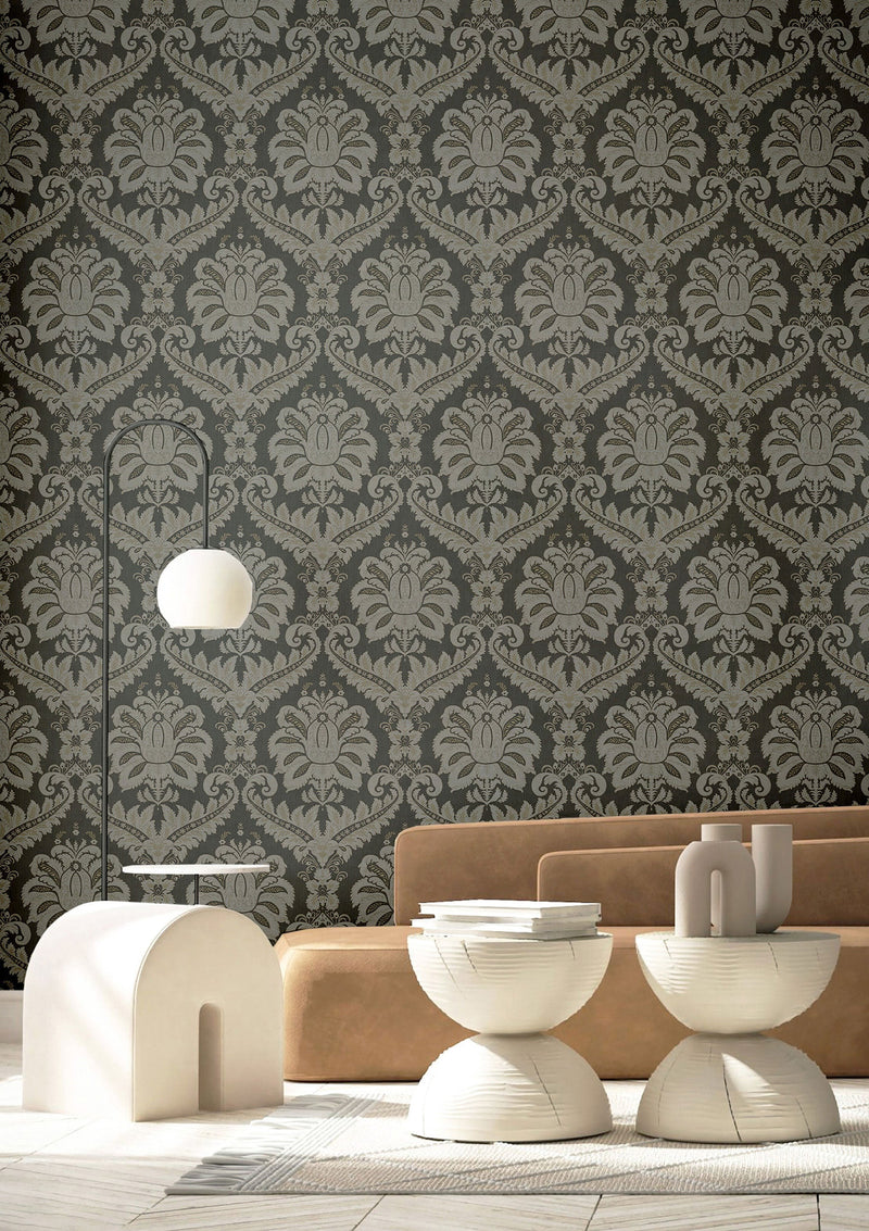 35929 Traditional Damask Silver Grey Wallpaper by Galerie