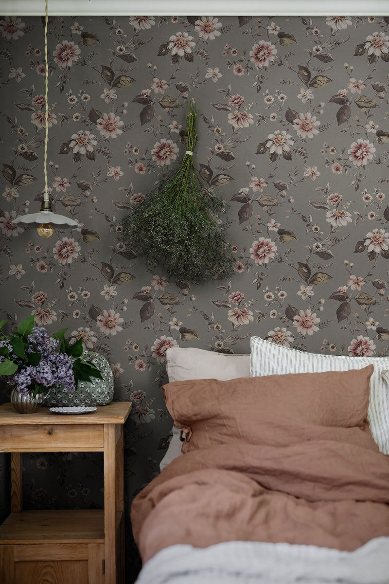 3593 Marion's Mural Dark Multi and Green Cottage Garden Wallpaper by Boråstapeter
