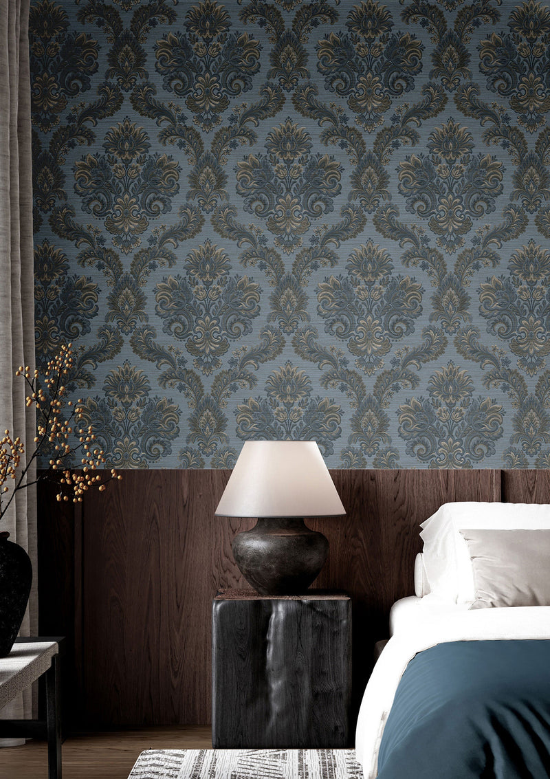 35946 Floral Damask Blue Wallpaper by Galerie