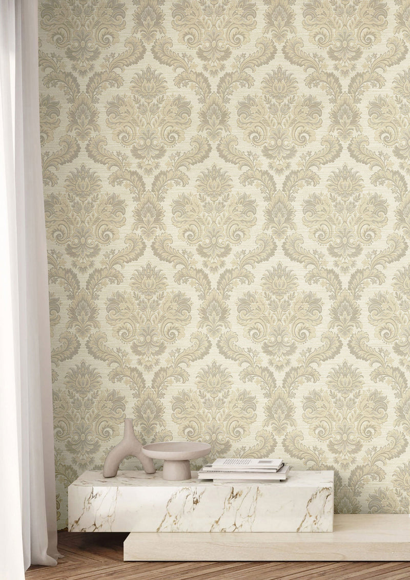 35947 Floral Damask Beige Wallpaper by Galerie