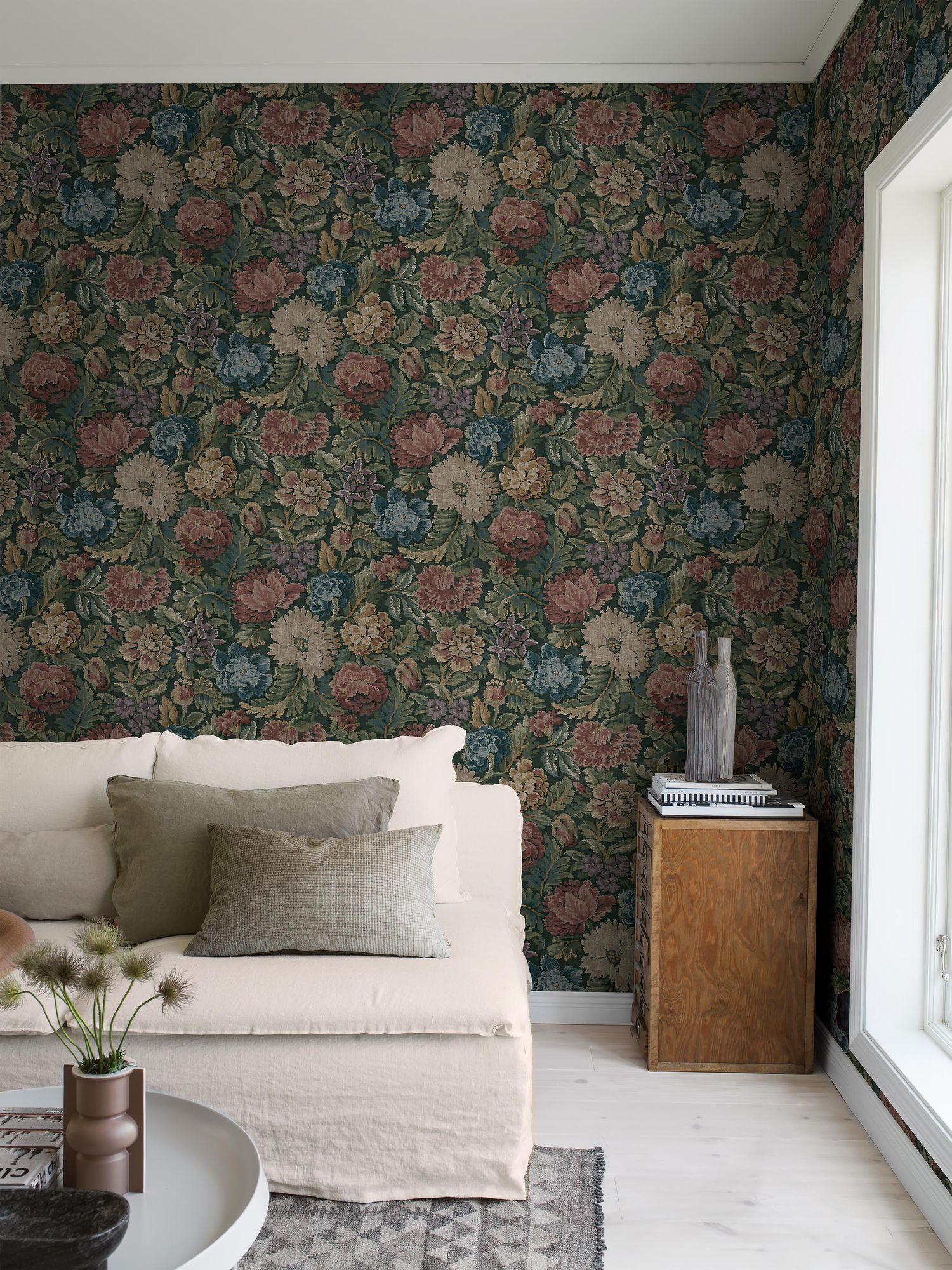 3595 Nightingale Garden Mural Dark Multi Cottage Garden Wallpaper by Boråstapeter