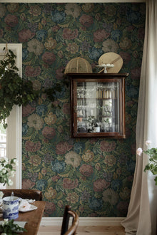 3595 Nightingale Garden Mural Dark Multi Cottage Garden Wallpaper by Boråstapeter