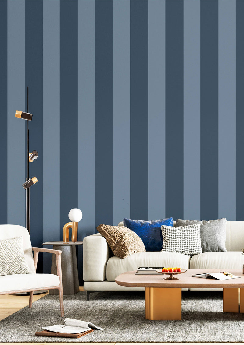 35966 Wide Stripe Blue Wallpaper by Galerie
