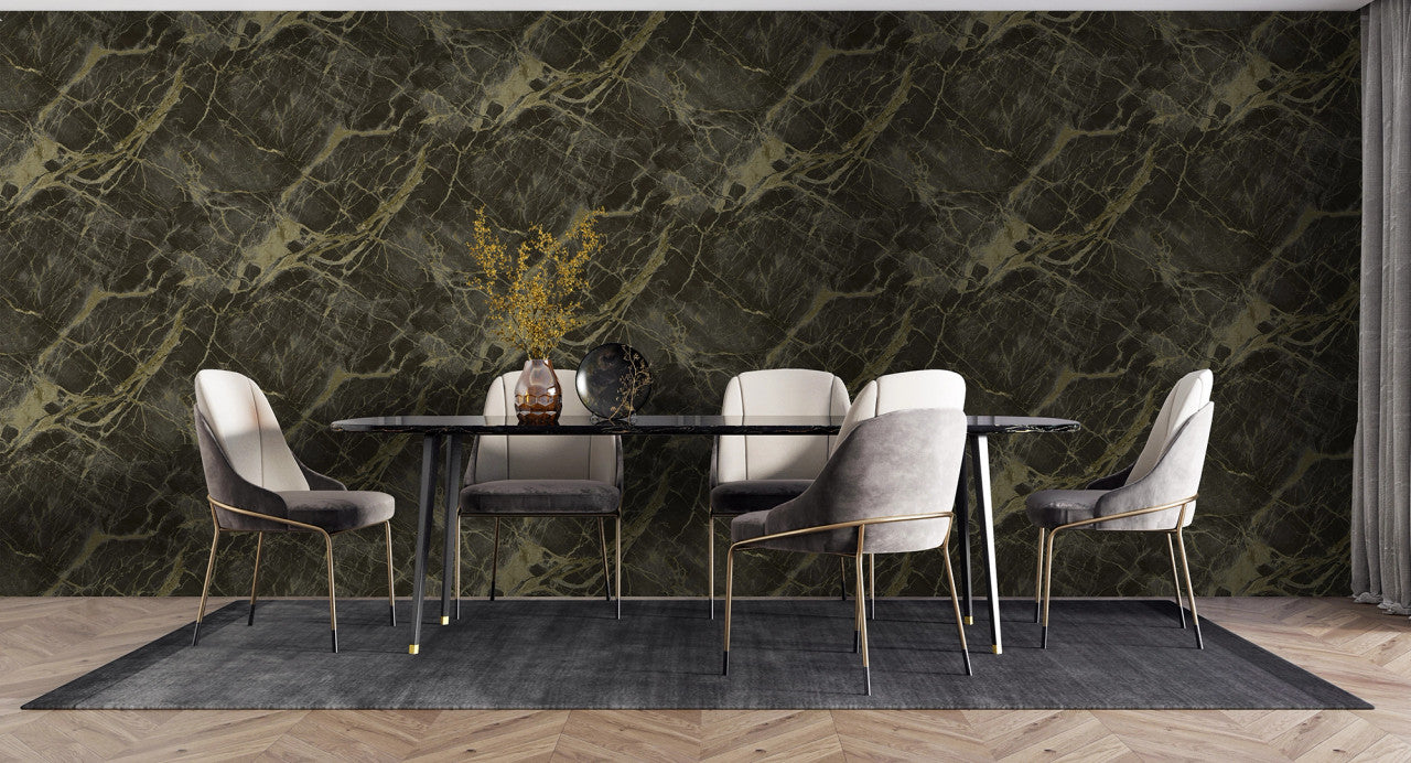 36280 Portoro Marble Charcoal Gold Wallpaper by Holden Decor