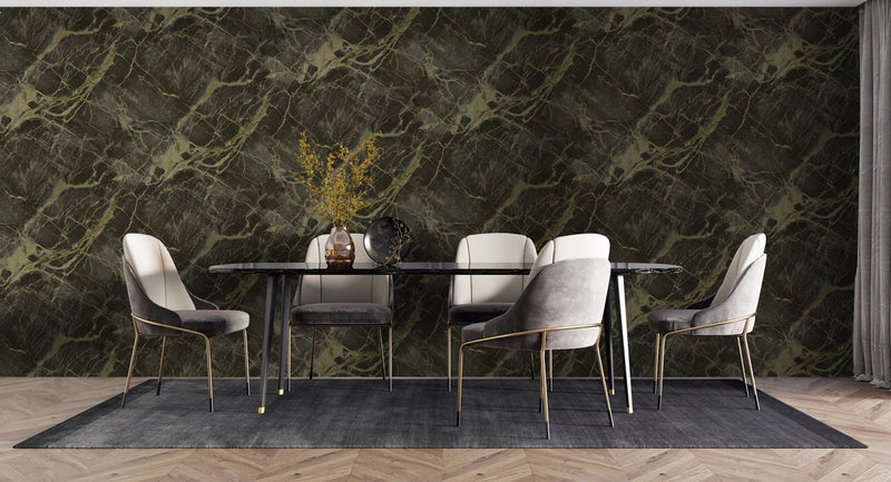 36280 Portoro Marble Charcoal Gold Wallpaper by Holden Decor