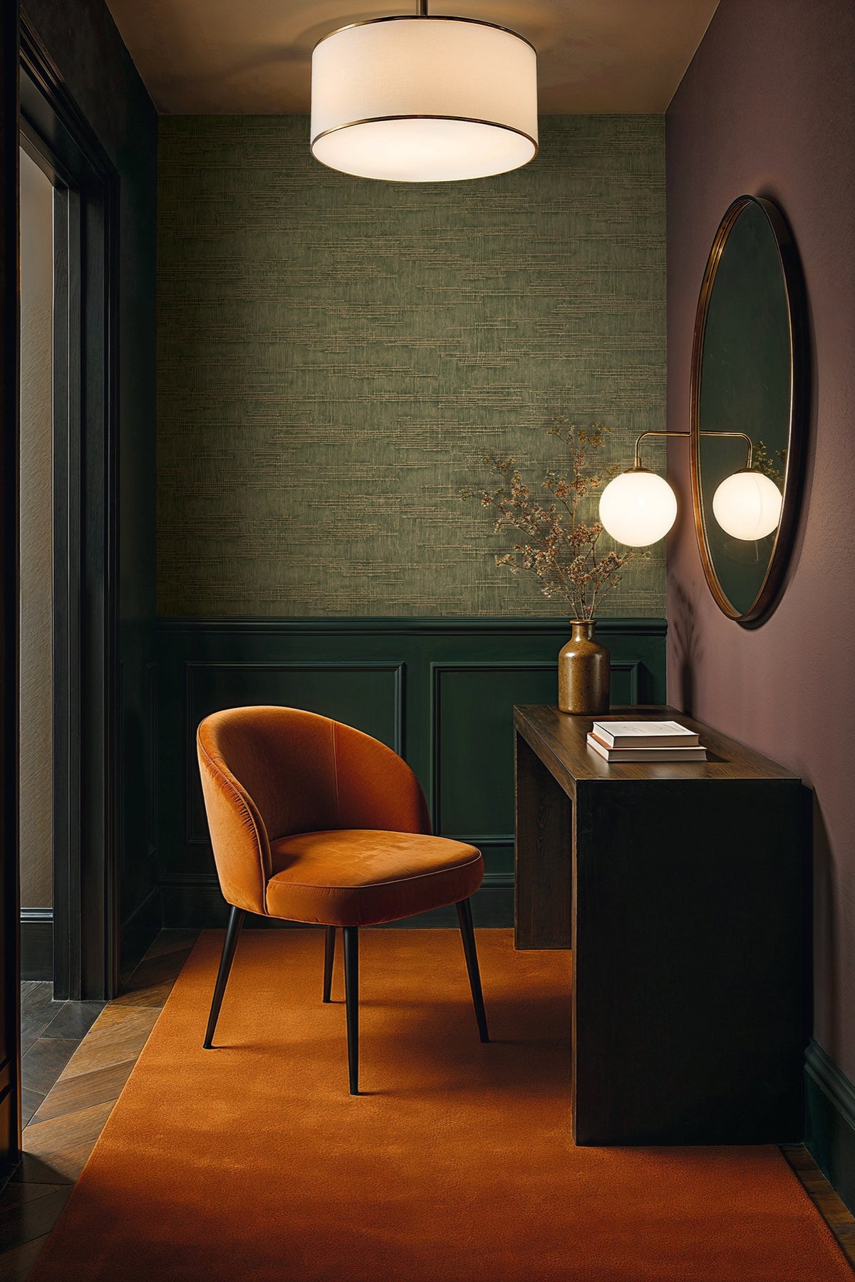 Woven Line Green Craft Wallpaper by Galerie | 36635