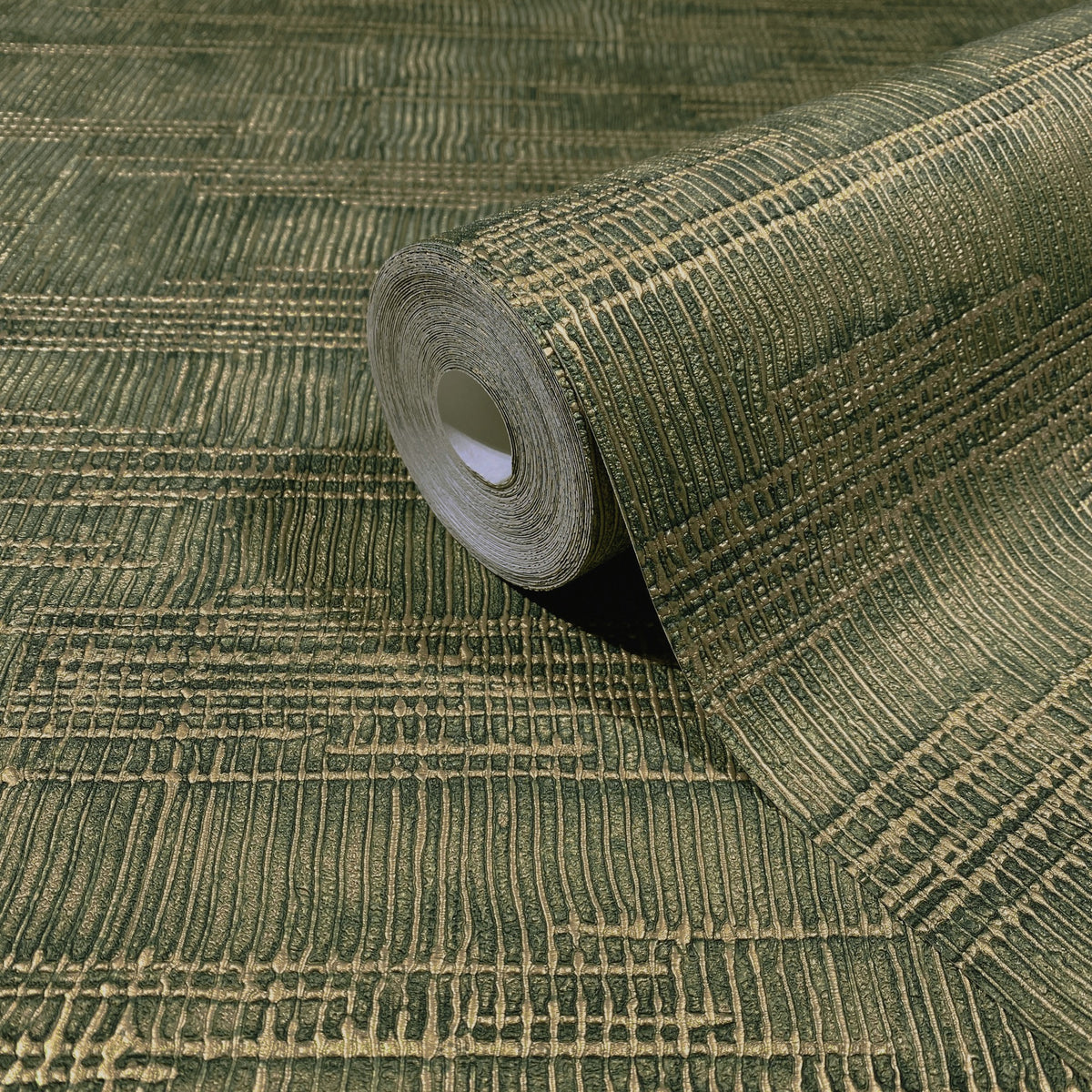 Woven Line Green Craft Wallpaper by Galerie | 36635