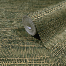 Woven Line Green Craft Wallpaper by Galerie | 36635