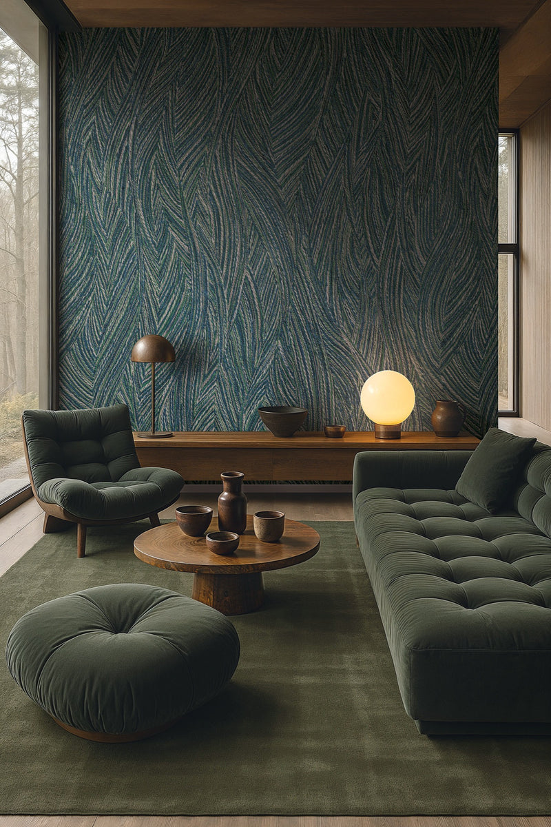 Flowing Plume Blue Craft Mural by Galerie | 36654
