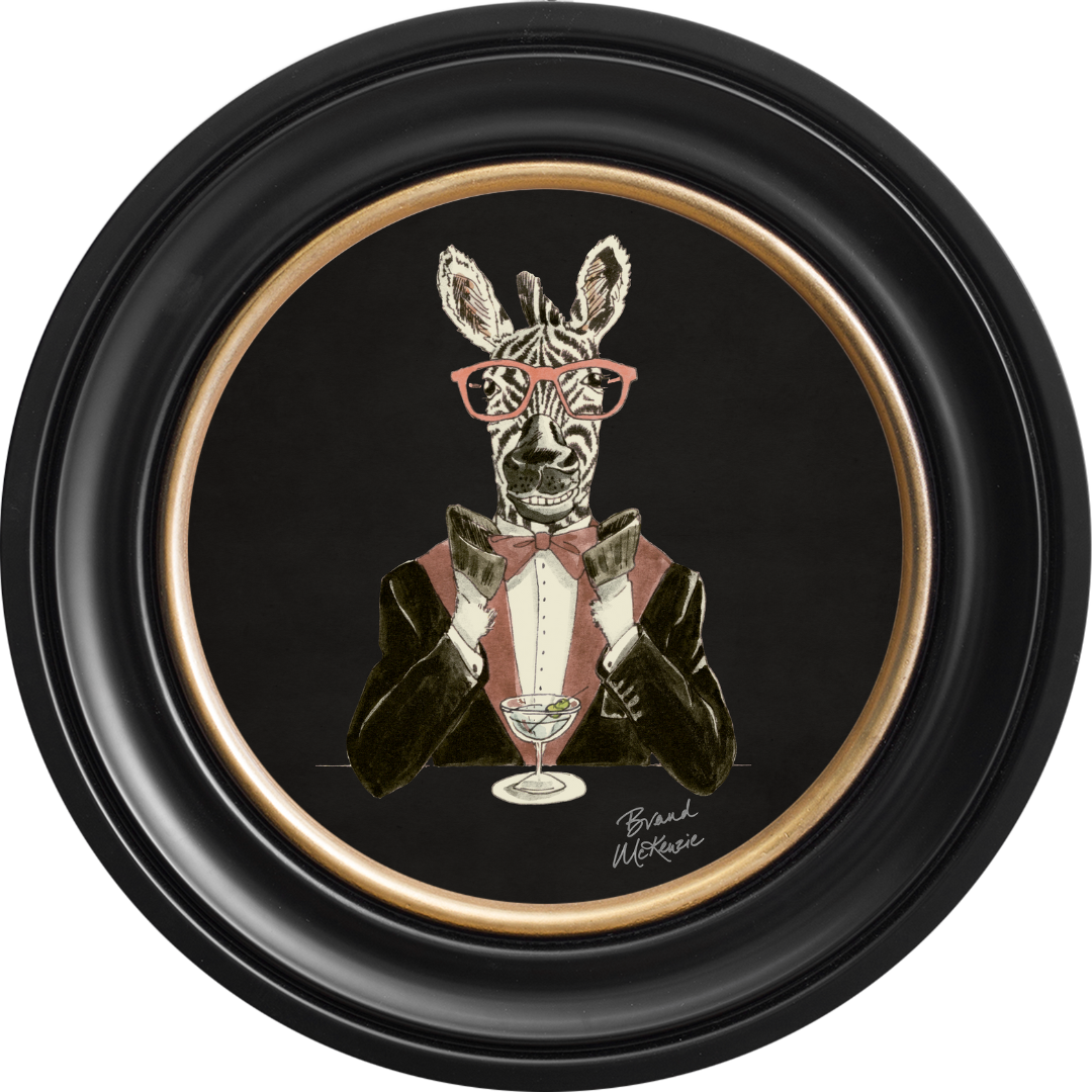 Happy Hour Marty on Charcoal Black Framed Art Prints by Brand McKenzie