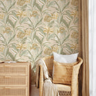 400617 Sofia Vasari Leaf Sage &amp; Cream Wallpaper by Rasch
