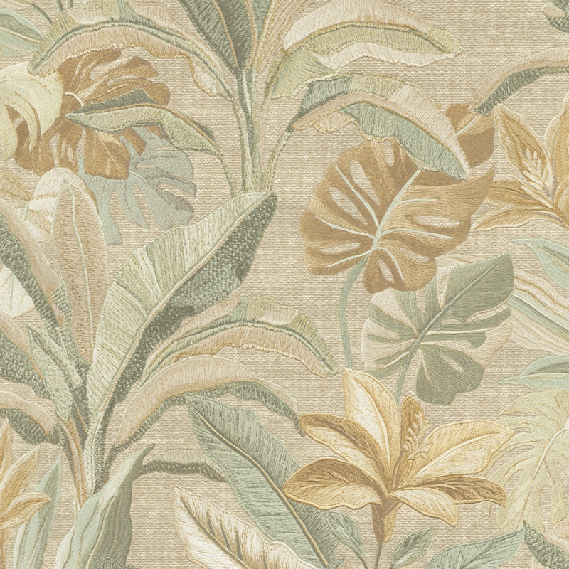 400617 Sofia Vasari Leaf Sage &amp; Cream Wallpaper by Rasch