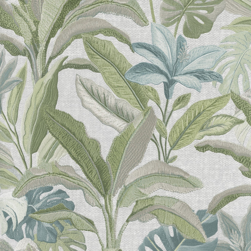 400624 Sofia Vasari Leaf Green &amp; Blue Wallpaper by Rasch