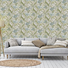 400624 Sofia Vasari Leaf Green &amp; Blue Wallpaper by Rasch