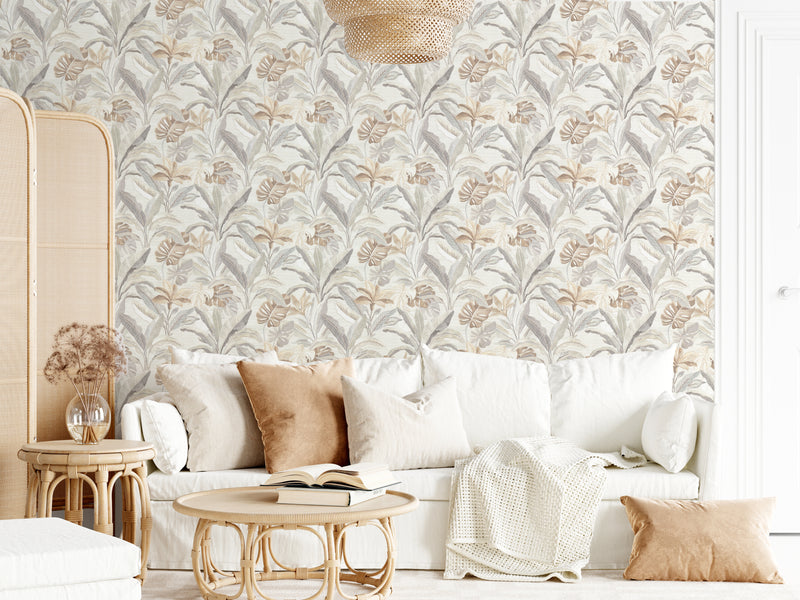 400631 Sofia Vasari Leaf Oyster Wallpaper by Rasch