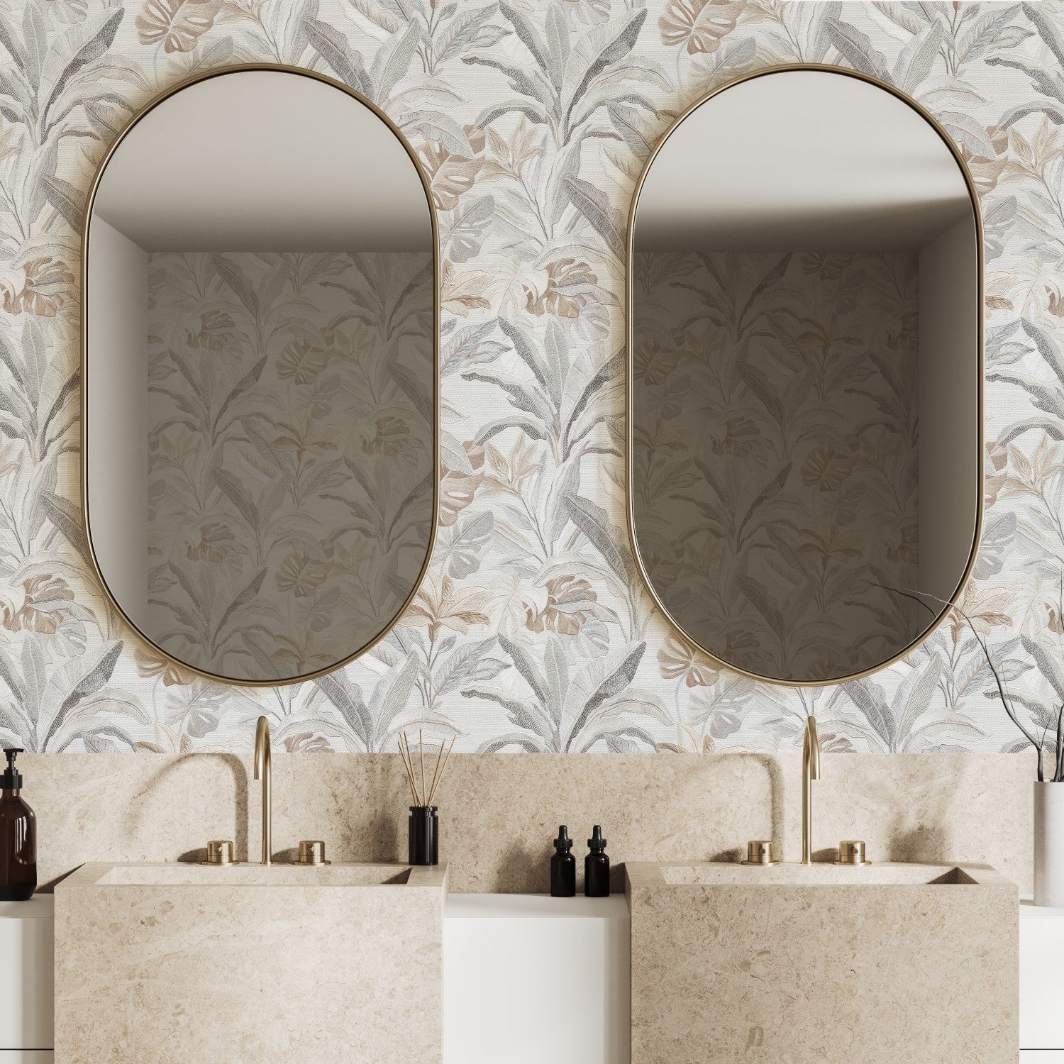 400631 Sofia Vasari Leaf Oyster Wallpaper by Rasch