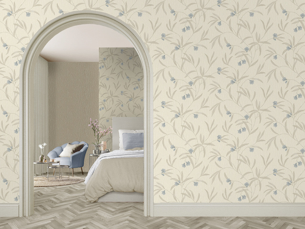 41333 Tiffany Floral Cream/Soft Blue Wallpaper by Belgravia