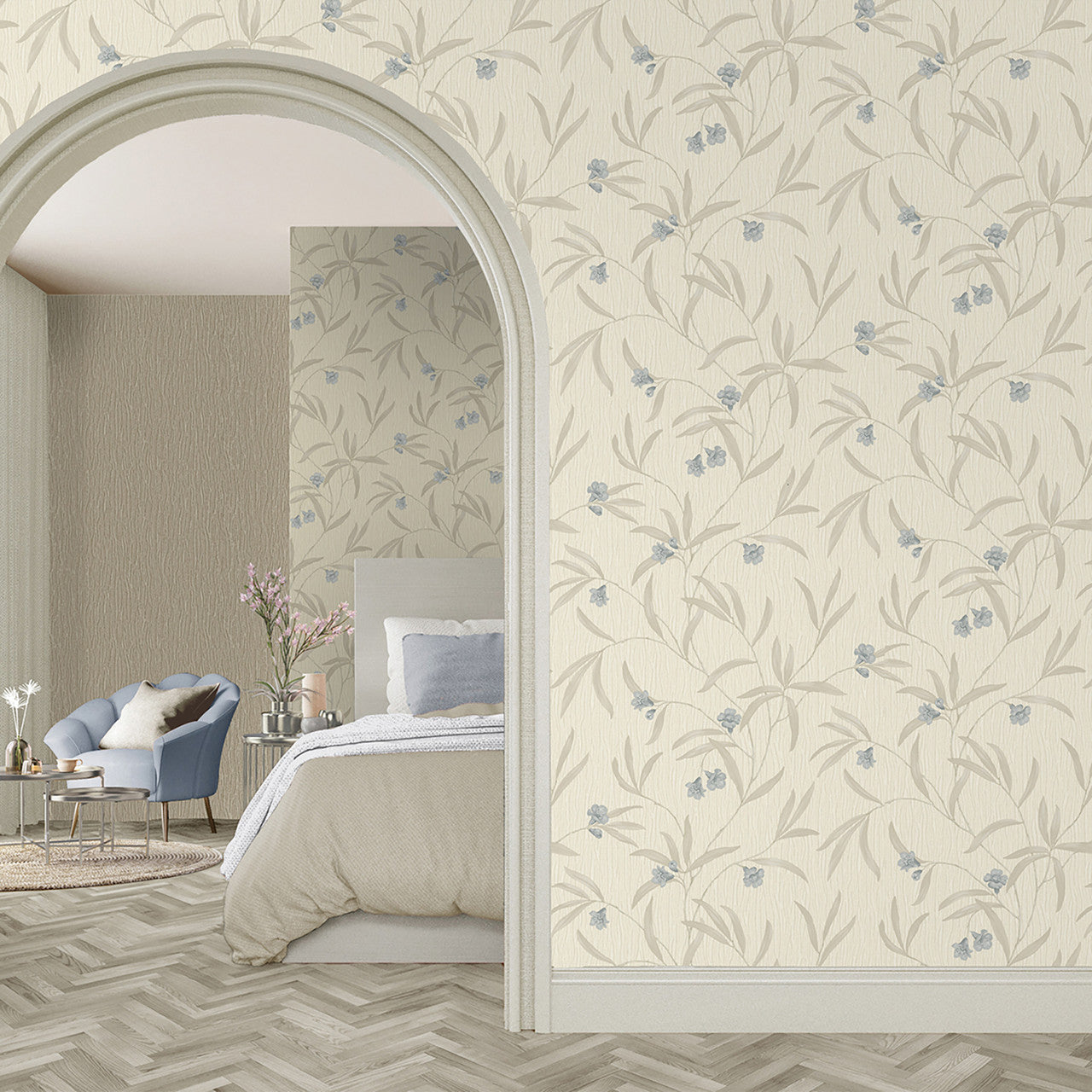 41333 Tiffany Floral Cream/Soft Blue Wallpaper by Belgravia