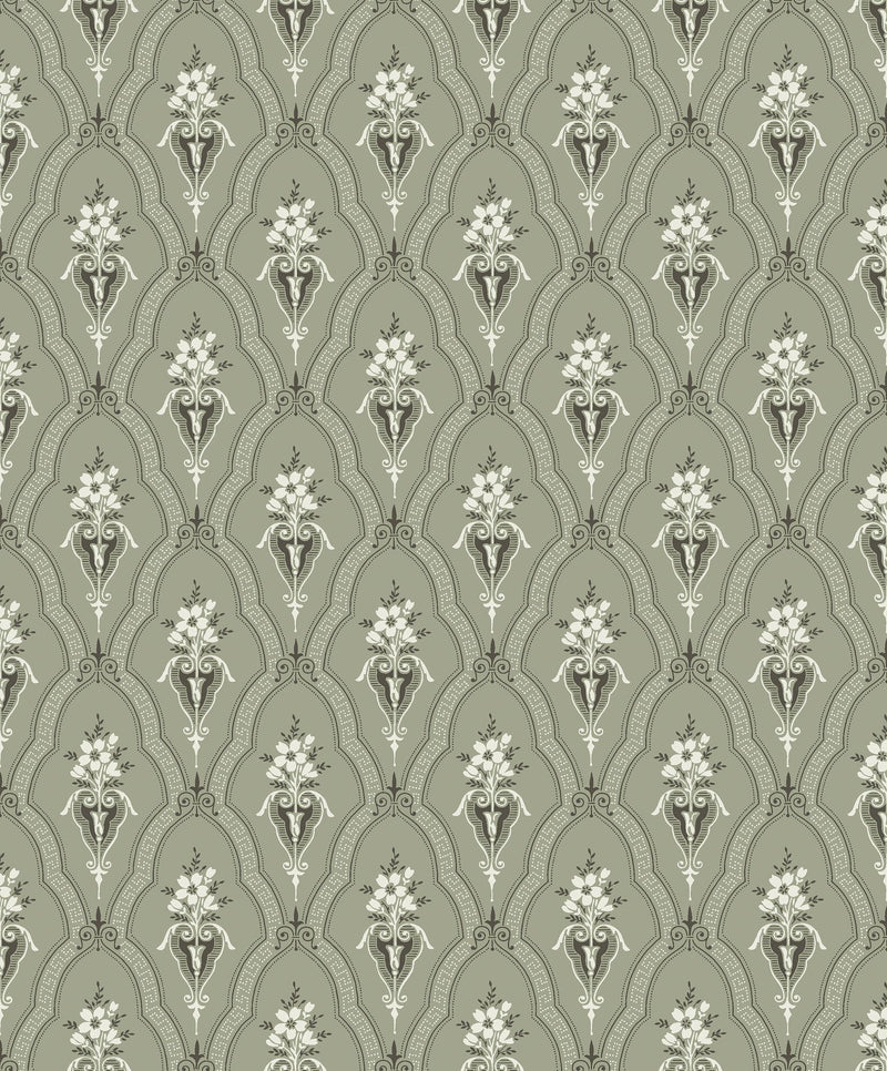 4165 Klädesholmen Dark Green and White Alla Tiders Hus Wallpaper by Boråstapeter