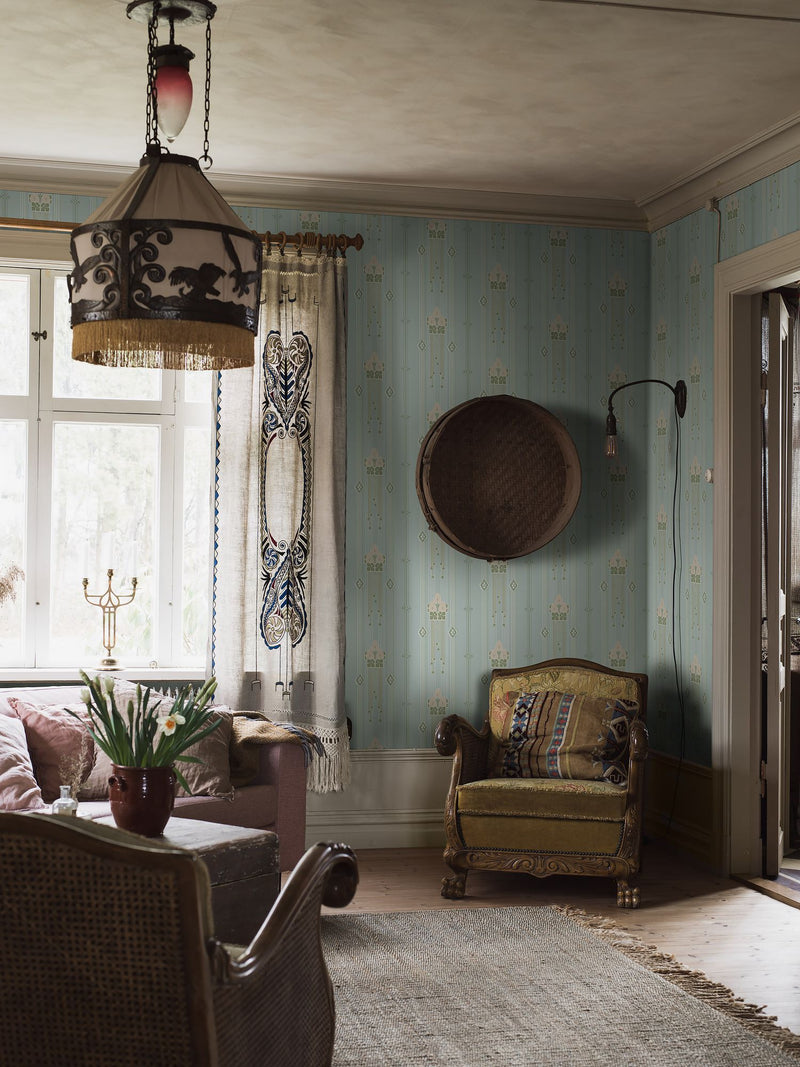 4170 Villastan Light Blue and Multi Alla Tiders Hus Wallpaper by Boråstapeter
