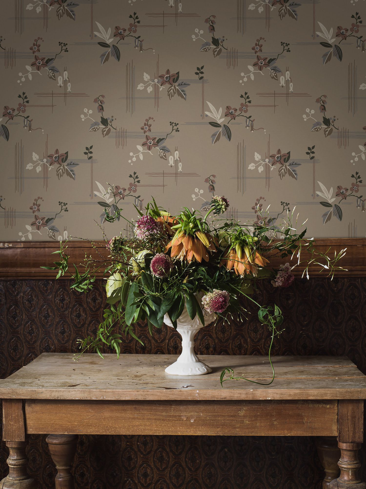 4173 Salängen Dark Brown and Multi Alla Tiders Hus Wallpaper by Boråstapeter