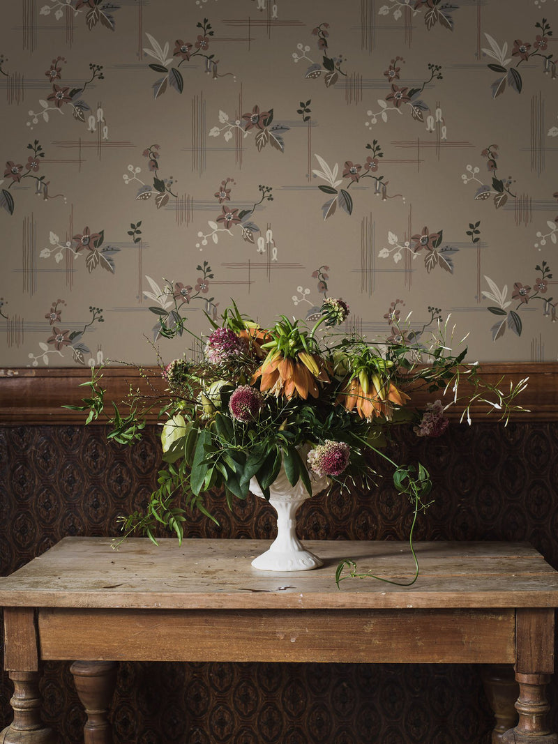 4173 Salängen Dark Brown and Multi Alla Tiders Hus Wallpaper by Boråstapeter