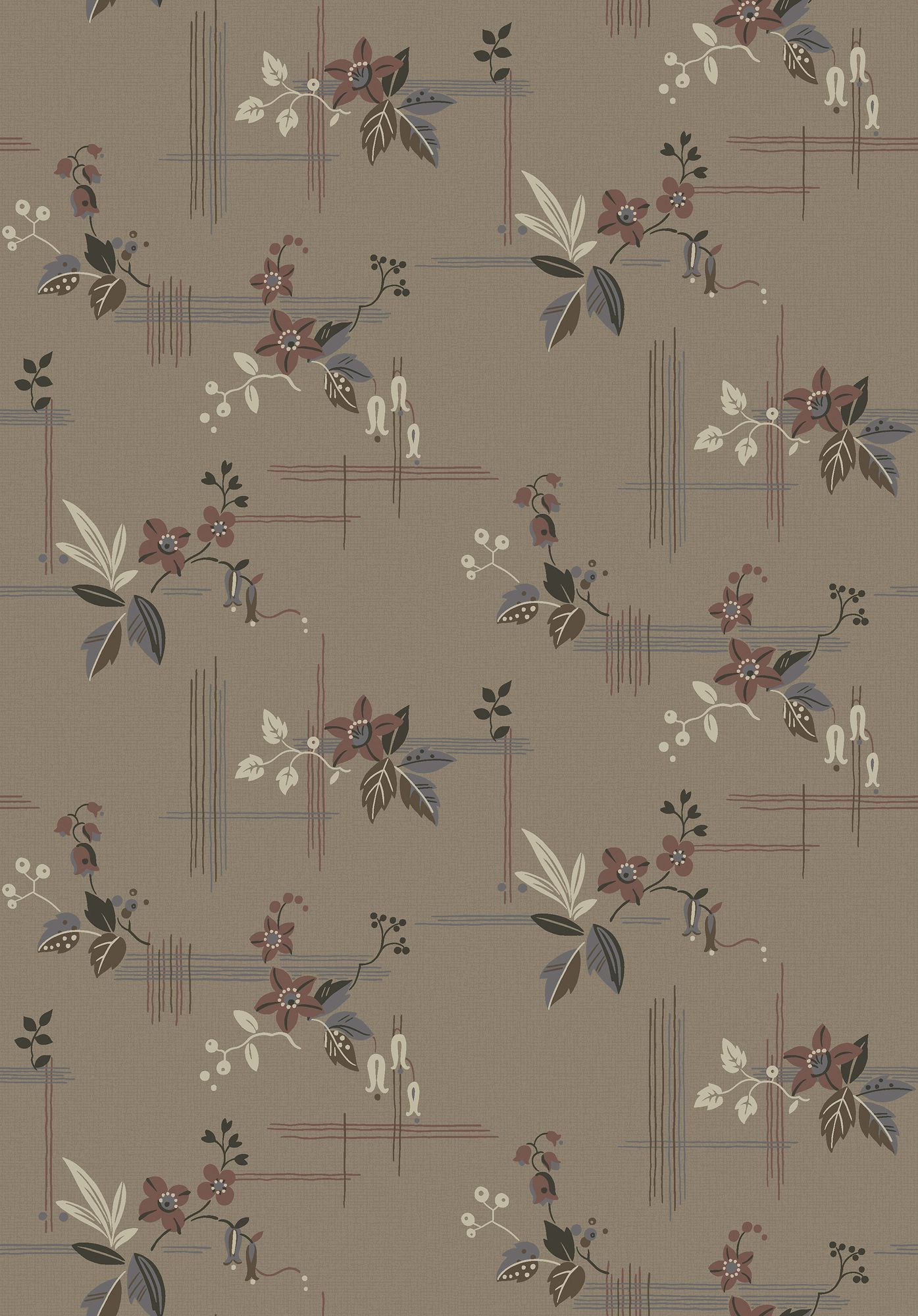 4173 Salängen Dark Brown and Multi Alla Tiders Hus Wallpaper by Boråstapeter