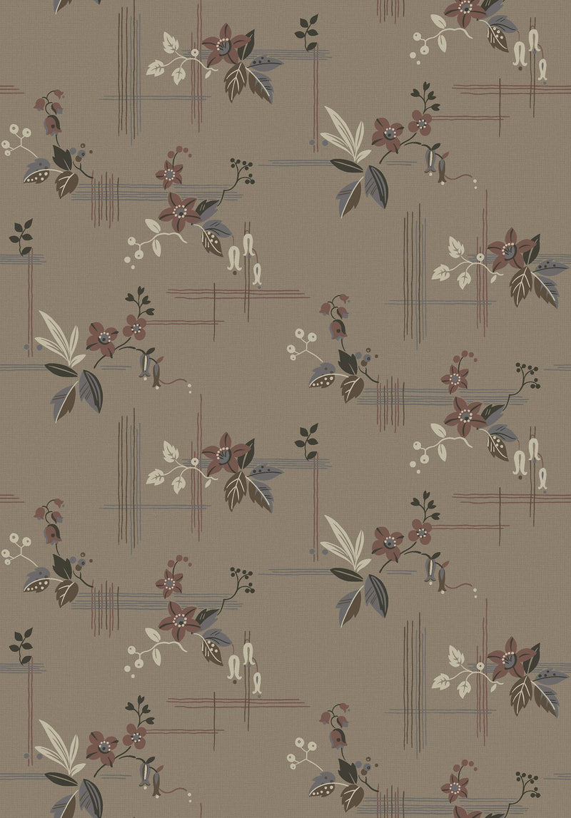 4173 Salängen Dark Brown and Multi Alla Tiders Hus Wallpaper by Boråstapeter