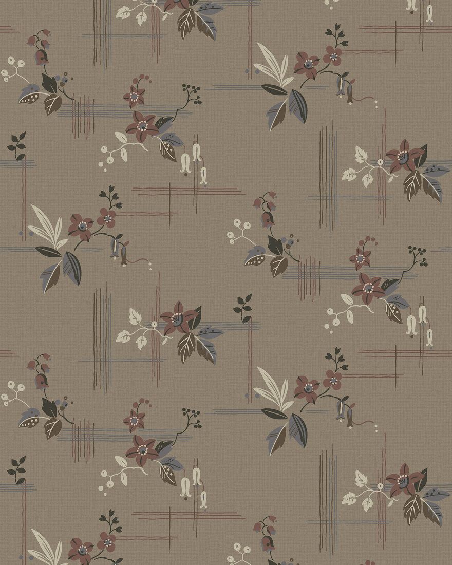 4173 Salängen Dark Brown and Multi Alla Tiders Hus Wallpaper by Boråstapeter
