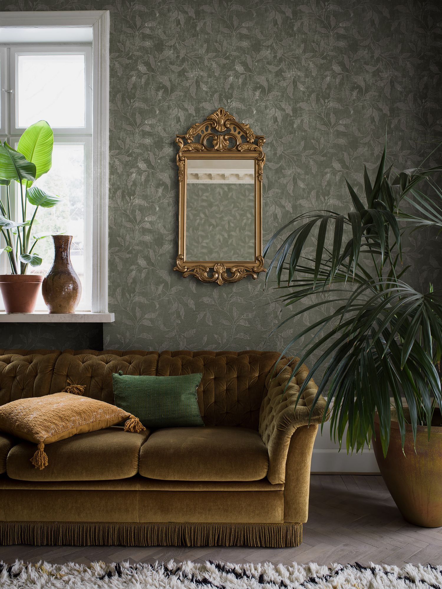 4269 Rosewood Night Dark Green and Grey Dreamy Escape Wallpaper by Boråstapeter
