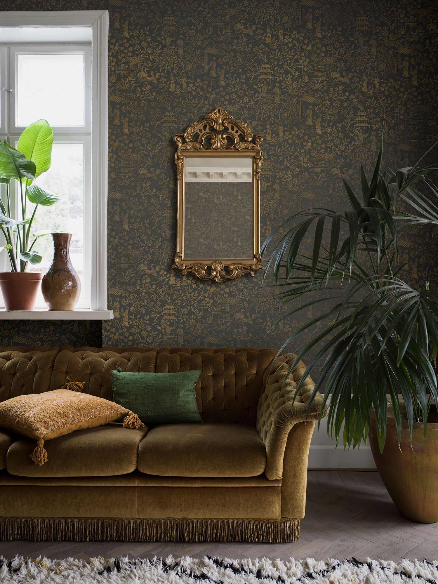 4272 Oriental Garden Dark Black Dreamy Escape Wallpaper by Boråstapeter