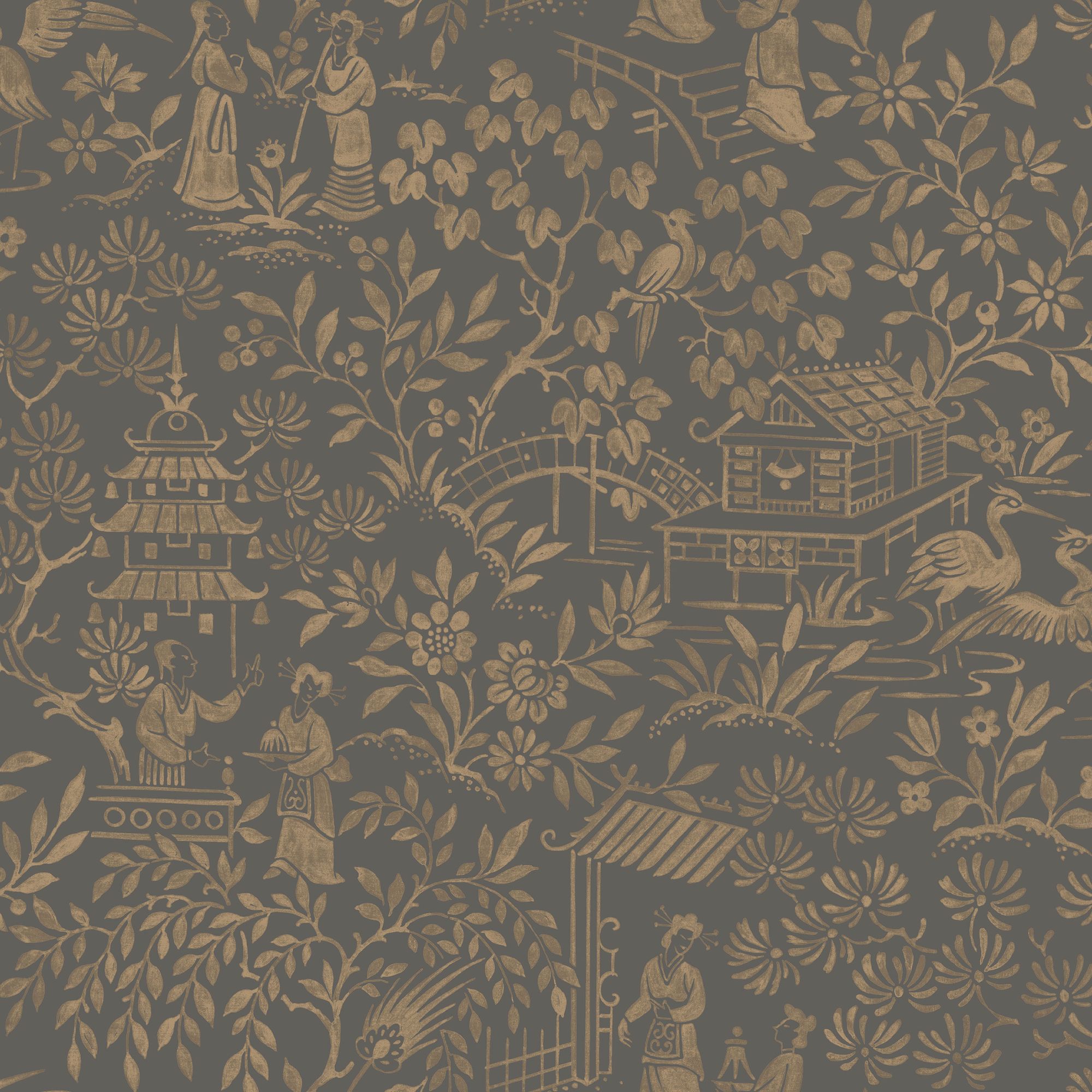 4272 Oriental Garden Dark Black Dreamy Escape Wallpaper by Boråstapeter
