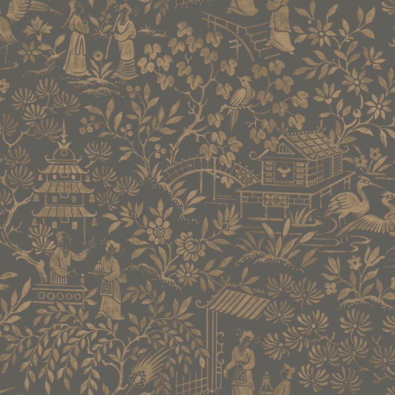 4272 Oriental Garden Dark Black Dreamy Escape Wallpaper by Boråstapeter