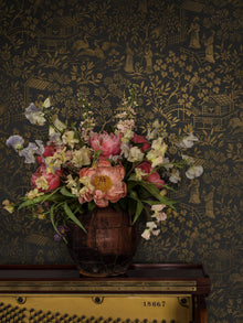 4272 Oriental Garden Dark Black Dreamy Escape Wallpaper by Boråstapeter