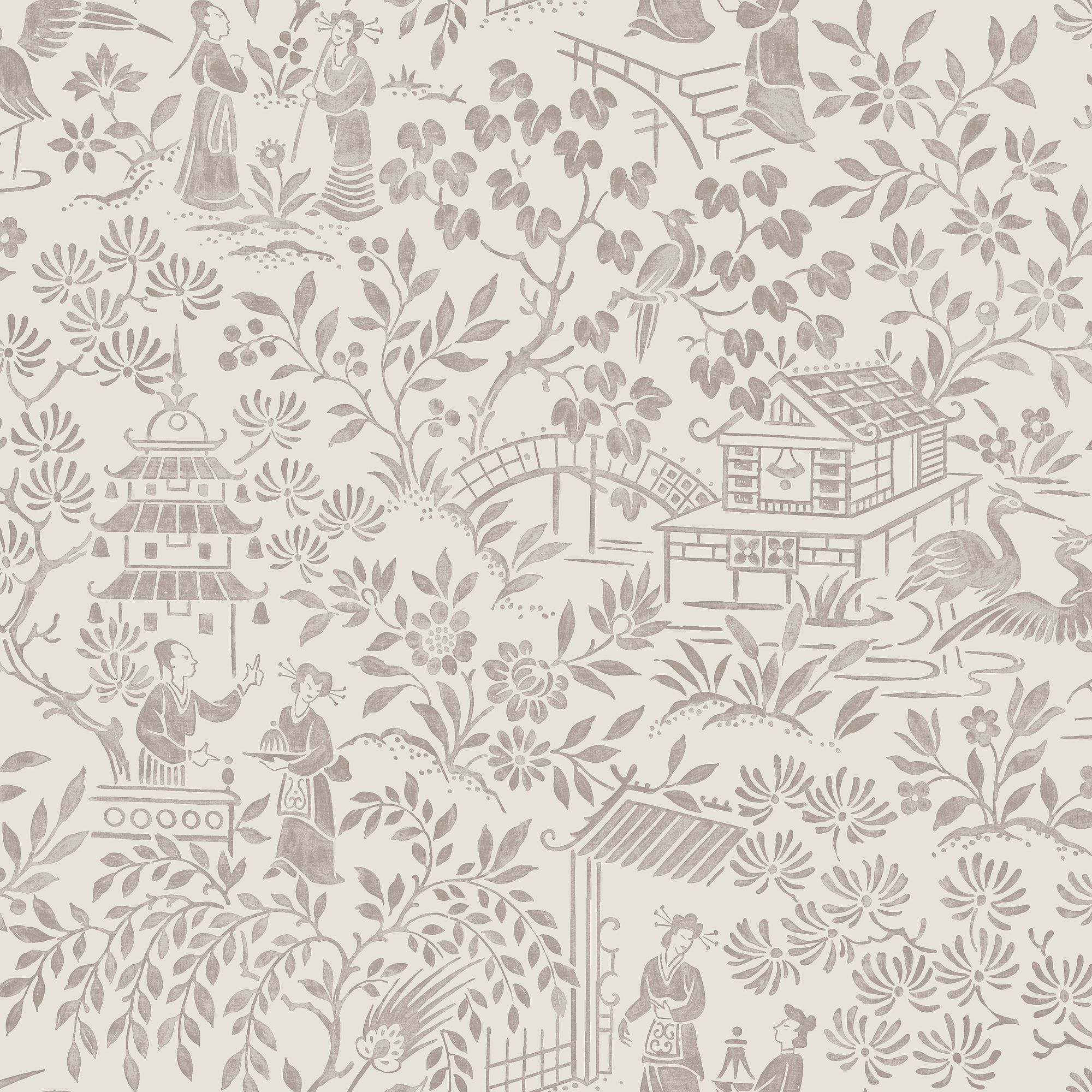 4273 Oriental Garden Light Beige and Brown Dreamy Escape Wallpaper by Boråstapeter