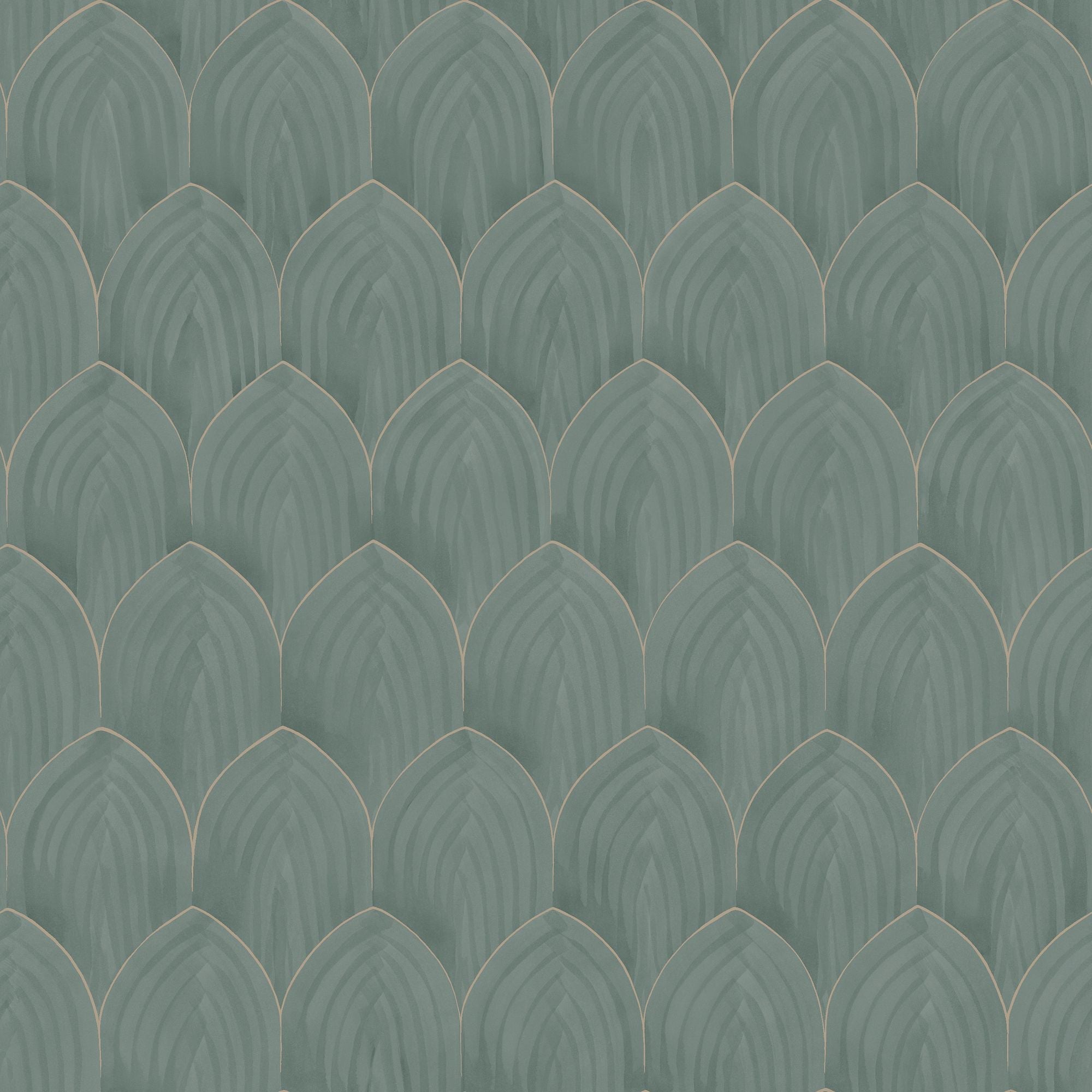 4276 Golden Arches Dark Green Dreamy Escape Wallpaper by Boråstapeter