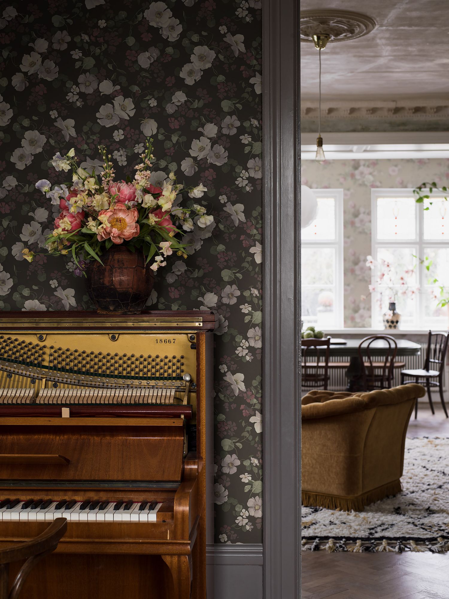 4280 Enchanting Flower Dark Multi and Grey Dreamy Escape Wallpaper by Boråstapeter