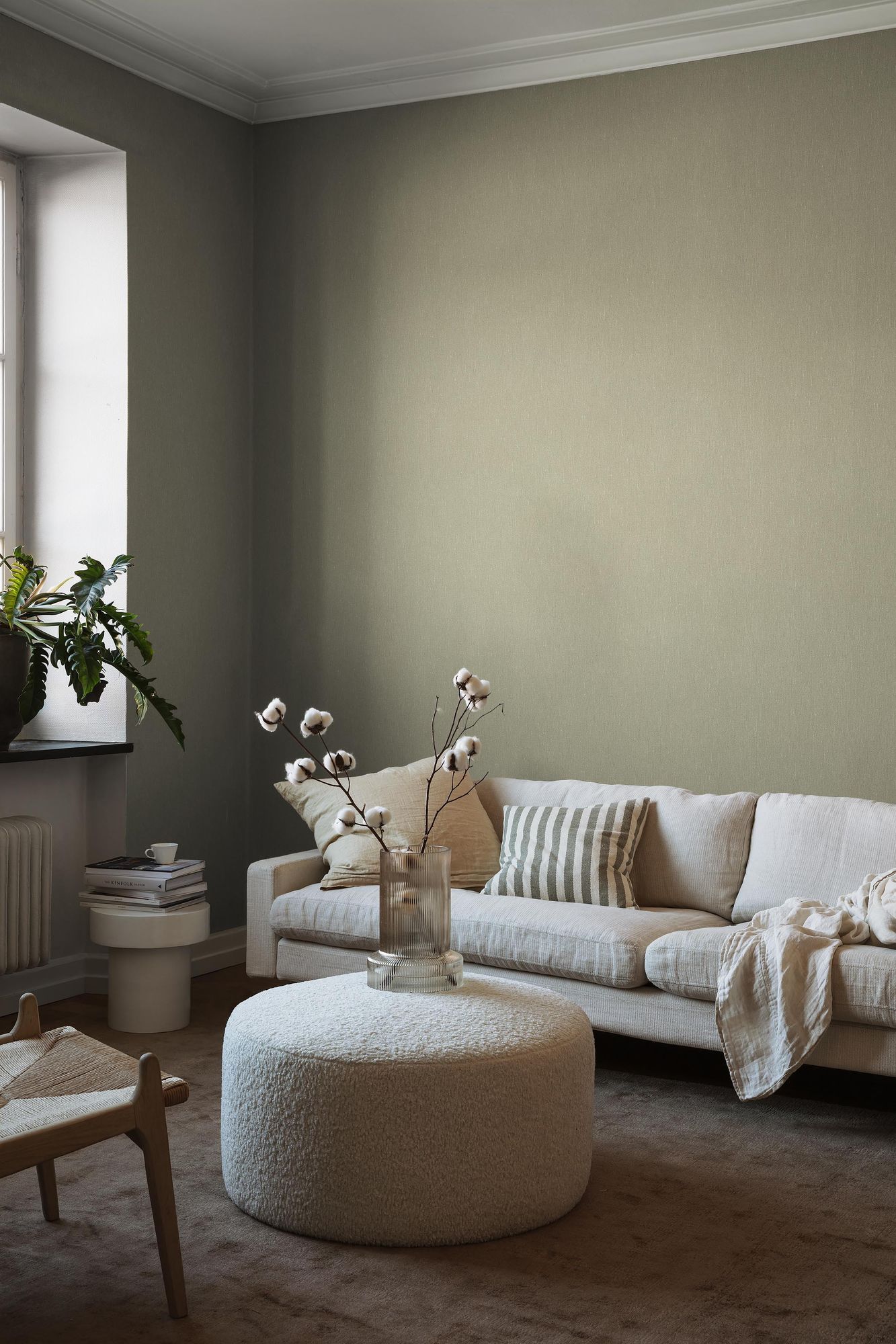 4335 Soft Olive Linen Wallpaper by Boråstapeter