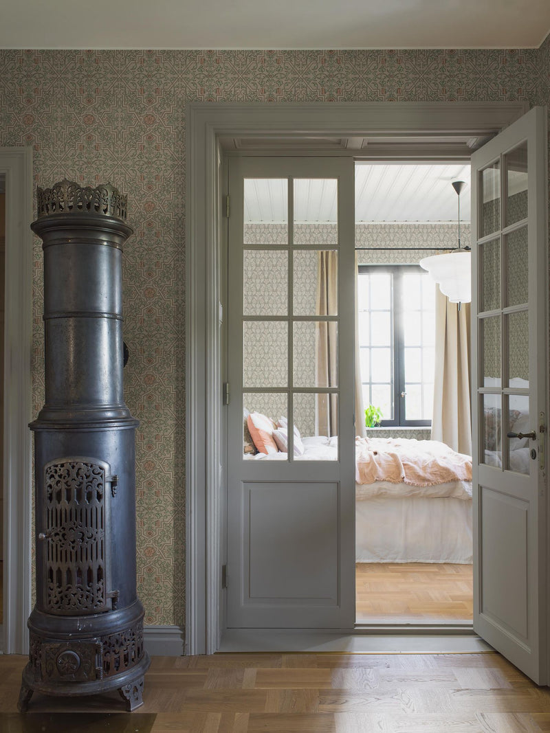 4501 Rosenvinge Light Beige and Pink Anno Wallpaper by Boråstapeter