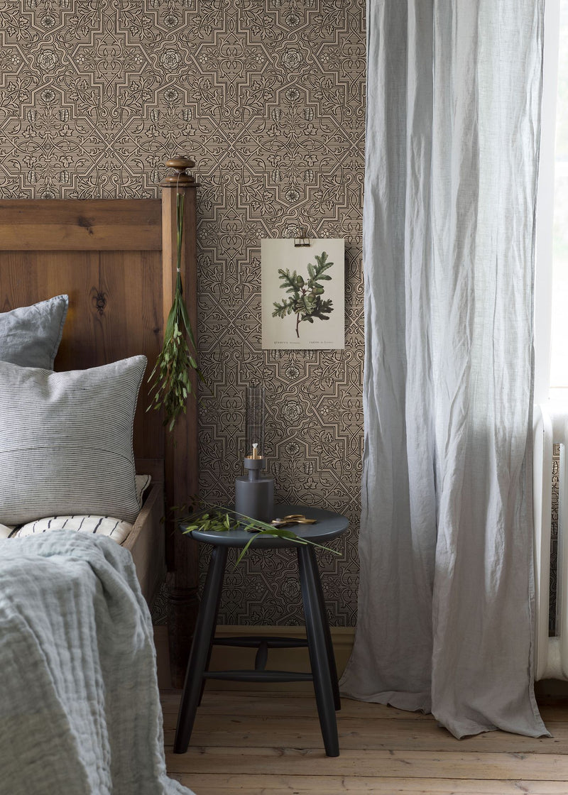4502 Rosenvinge Dark Brown and Black Anno Wallpaper by Boråstapeter