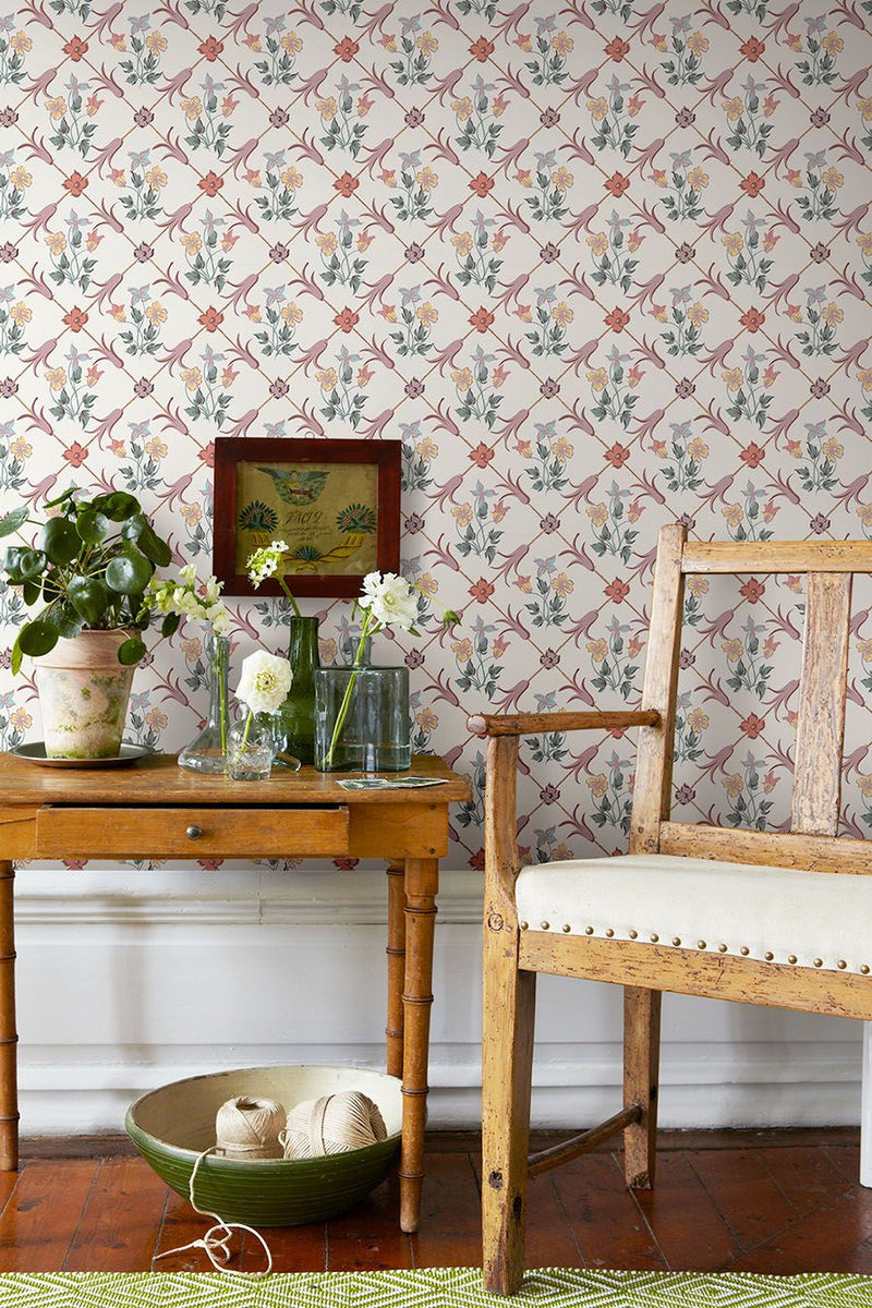 4504 Tessin White and Pink Anno Wallpaper by Boråstapeter